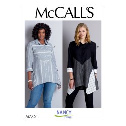 7751 MCCALLS LOOSE LONG BUTTON BACK YOKE SHAPED SHIRTS PATTERN 6-22 UNCUT